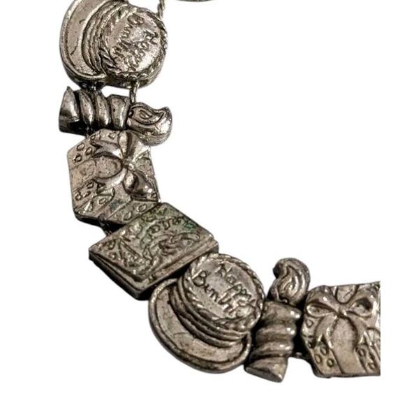 Vintage Tofa Happy Birthday Charm Slide Bracelet Silver Tone Cake Candle Gift - Picture 2 of 6